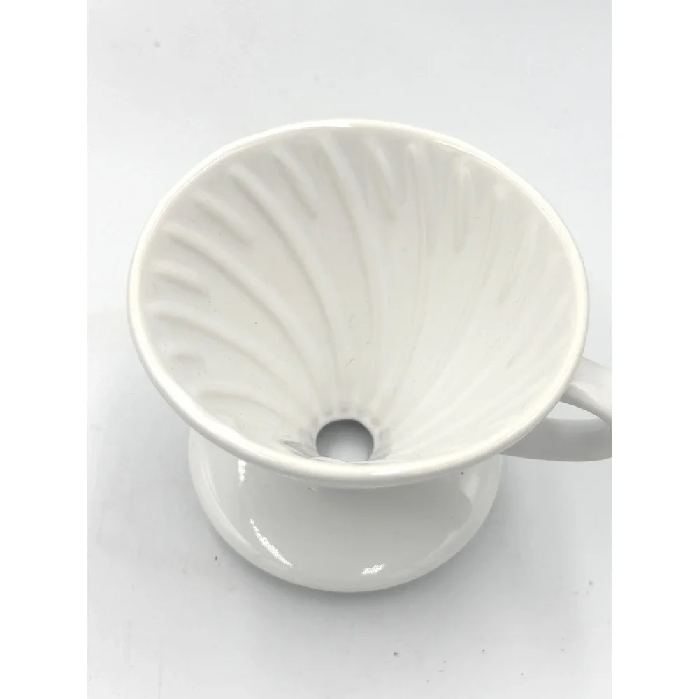 Kajava Mama Coffee Dripper Ceramic Pour Over White Spiral Ribbed V60 Style